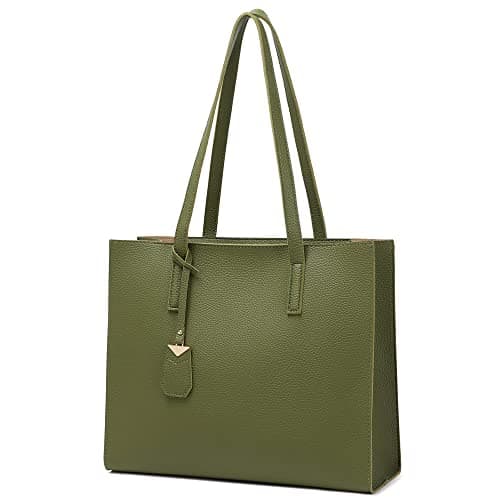 Image of MORGLOVE Women's Tote Bag Large Handbag Soft Leather Simple Shoulder Bag with Zipper for School Work Leisure (A-Green)