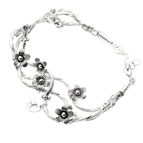 Image of Treat Republic Personalised Forget Me Not Bracelet [Sterling Silver] – 20cm x 2cm, Entwined Bracelet, Custom Initial, Handcrafted | Novelty Bracelets