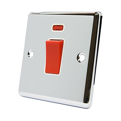 Image of AET CPCCSWWH 45 A DP Classical Chrome Polished White Insert Cooker Switch with Neon Indicator
