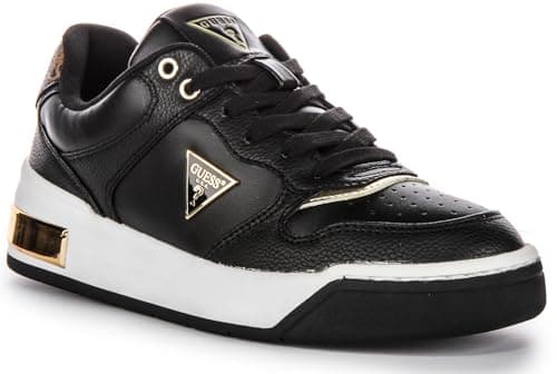 Image of GUESS FLPCLKFAL12 Women's Clarkz 4G Triangle Logo Sneak Trainers (Black Brown, UK 6)