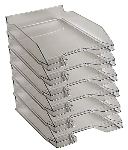 Image of Exacompta - Ref. 113227D - set of 6 COMBO MIDI letter trays - dimensions 34.6 x 25.5x 6.5 cm - for documents in A4 + format - transparent glossy gray color