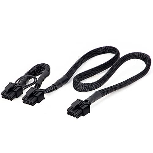 Image of PCIE Power Cable for Corsair & Thermaltake: 65+20CM, 8-Pin to Dual 6+2 Pin, Male-to-Male GPU Cable Adapter Sleeved for ARESGAME Modular Power Supply, 18AWG, Black (25.5")