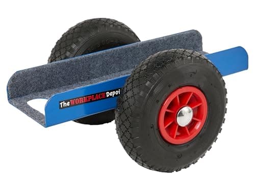 Image of Panel Transport Dolly, Heavy Duty Blue Steel Board Trolley with Non Slip Carpet Platform on Pneumatic Tyres for Heavy & Long Goods