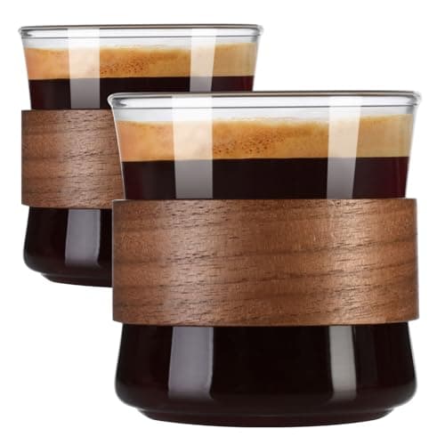 Image of ParaCity Espresso Cups Set of 2 with Wooden Ring, High Borosilicate Espresso Shot Glass, Clear Small Expresso Shots Cup, Espresso Accessories (Large)