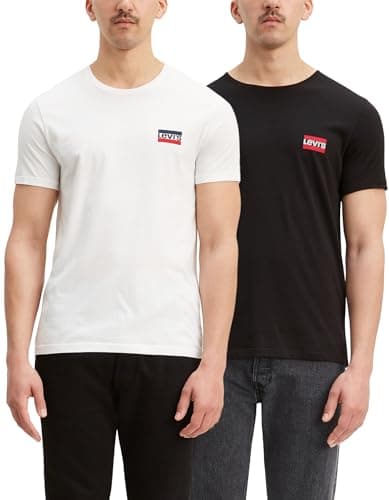 Image of Levi's Men's 2-Pack Crewneck Graphic Tee T-Shirt, Sportswear White/Mineral Black, S
