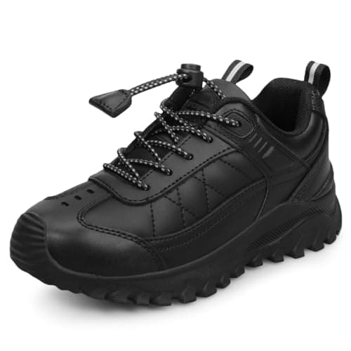 Image of UOVO Boys Leather School Shoes Kids Black Trainers Easy Fasten Uniform Shoes Size 3UK(35EU)
