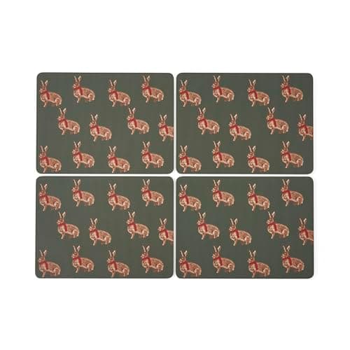 Image of Cooksmart Christmas Heritage Hare Set of 4 Placemats | Decorative Table Placemats with Rustic Hare Design | Non-Slip, Washable Kitchen Table Mats | Stylish Dining Accessories for Home & Entertaining