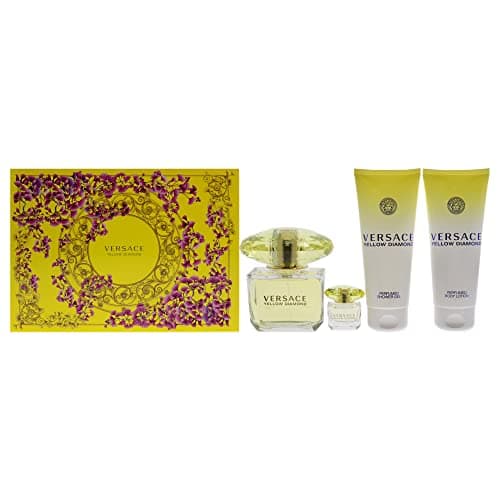 Image of Versace Versace Yellow Diamond 3oz EDT Spray, 3.4oz Shower Gel, 3.4oz Body Lotion, 5ml EDT Rollerball Mini Women 4 Pc Gift Set