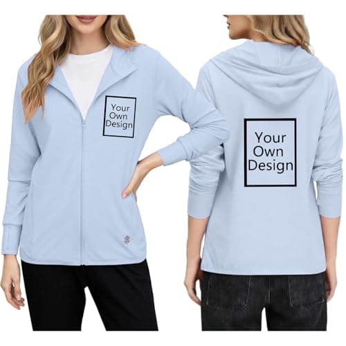 Image of Personalised Hoodies for Women Men,Custom UPF 50+ Sun Protection Hooded with Photo Text Logo,Zip Up Hoodies,Lightweight Summer Quick Dry Running Jacket with Pockets,Solid Athletic Sports Gym Tops