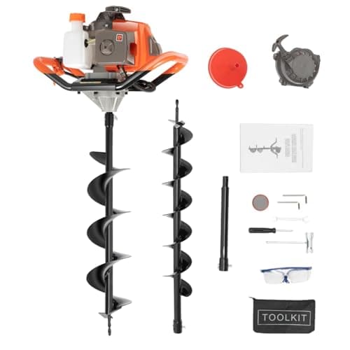 Image of DAOHHFO 71cc 2 Stroke Petrol Earth Auger - Fence Post Hole Digger Ground Hole Borer Digger with 4" 6" 8" Bit & 12in Extension Rod, Garden Hole Digger Complete Kits for Tree Plant Holes, Fence Posts