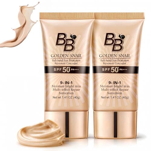 Image of 2PCS BB Cream SPF 50 Face Moisturiser,BB Cream Light & Medium,BB Cre/am Light SPF 50+ Gold Snail Sunscreen,Tinted SPF & Brightening Foundation,Lig/ht for All Skin Types,Full-Coverage(Natural Color)