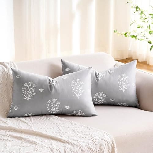 Image of Spring Floral Cushion Covers 30 x 50 cm Boho Farmhouse Decorative Throw Pillow Covers with Plant Leaf & Floral Patternfor Sofa Couch Bed Home Garden Patio Decor Set of 2