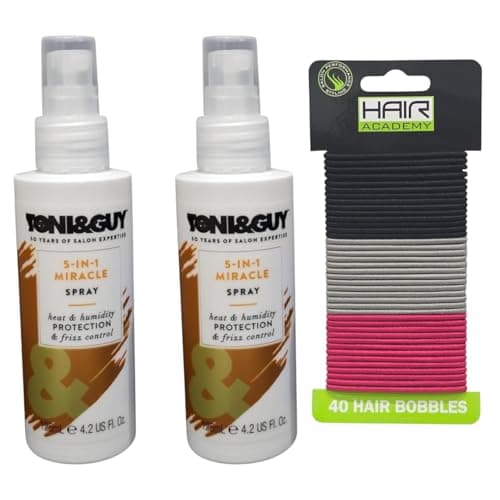 Image of Toni Miracle 5 in 1 Heat & Humidity Protection Spray & Frizz Control, 125ML Twin Pack With free Hair Ties Pack