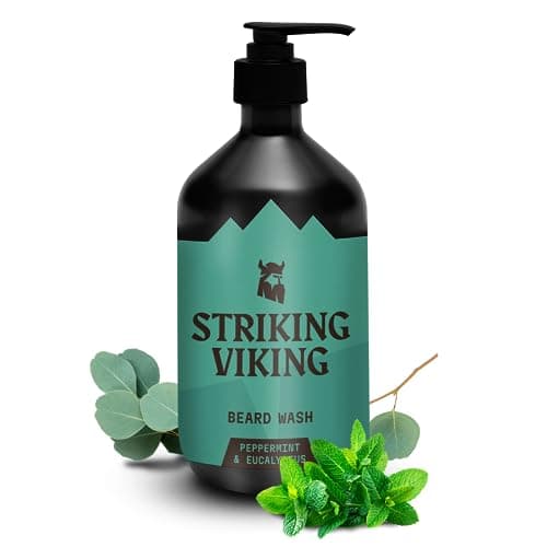 Image of Striking Viking Beard Wash for Men - Peppermint & Eucalyptus, 502 ml, 1 Pack - Naturally Derived Deep Cleansing Formula with Jojoba & Argan Oils - Non-Stripping Itch-Free Gentle Beard Shampoo