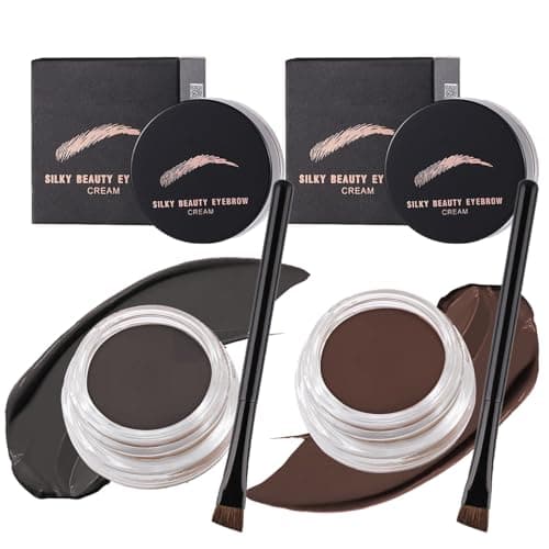 Image of Eyebrow Pomade - Waterproof Brow Pomade & Eyebrow Cream with Angled Brush, Quick Dry Smudge Proof Long Lasting Brow Colour for Defined 3D, Light Brown Matte Finish, All Day Wear (Black&DarkBrown)