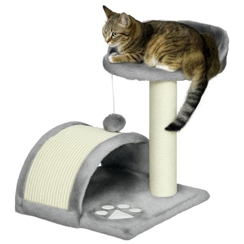 Image of PawHut Cat Tree, Kitten Scratcher w/Scratching Post, Toy Ball - Grey