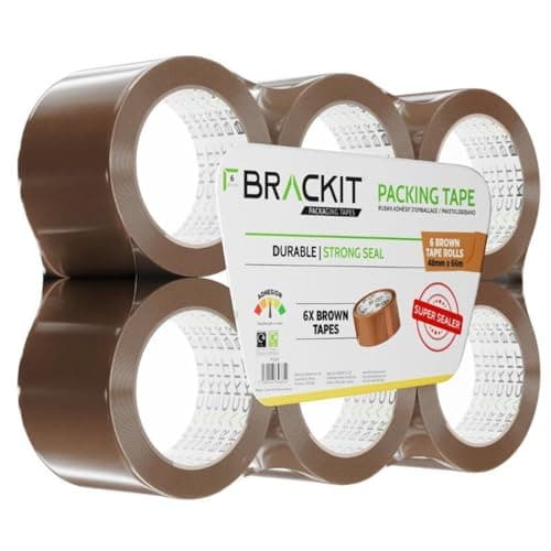 Image of brackit  Packing  Tape  Brown 48mm x 66m, Bulk Pack of 6 Rolls – Strong Heavy Duty Packing Tape for Regular Use or Moving – Easily Seals Your Parcels and Boxes