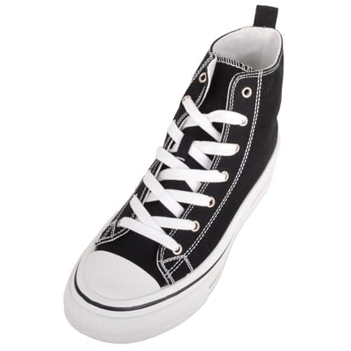 Image of ABSOLUTE FOOTWEAR Womens High Top Canvas Lace Up Trainer with Platform Sole, Black, UK 4