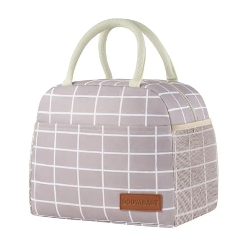Image of douyadady Lunch Bag Women/Men Lunch Box Women/Men (Grey+White Blocks)
