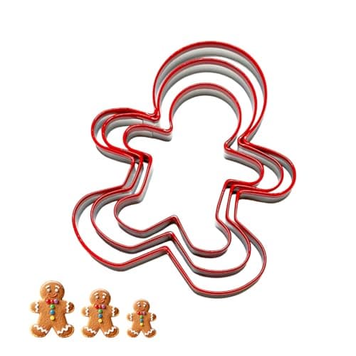 Image of 3 PCS Gingerbread Man Cookie Cutters Set, Gingerbread Man Biscut Cutters Set Stainless Steel Christmas Cookie Cutters with Red Environmental PVC Edge Biscuit Cutter Pastry Cutter