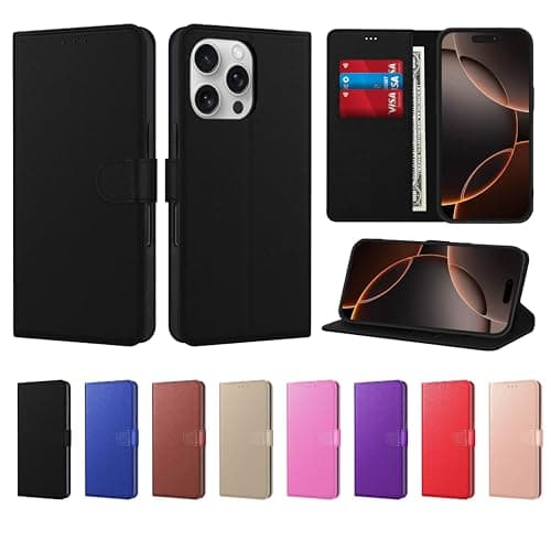 Image of New Horrizon For iPhone 16 Pro Max Case, PU Leather Wallet Flip Cover with 3 Card Slots, Kickstand & Magnetic Closure, Shockproof Protective Phone Case 6.9" – Black – Lifetime Support