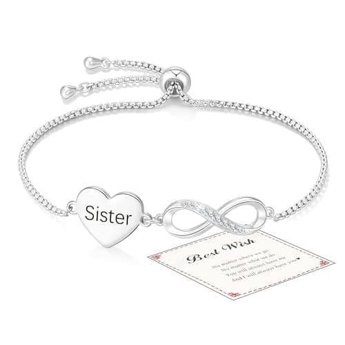 Image of Smilya Sister Birthday Gifts for Women Teenage Girls, Adjustable Sterling Silver Heart Bracelet infinity Bracelet Gifts for Sister
