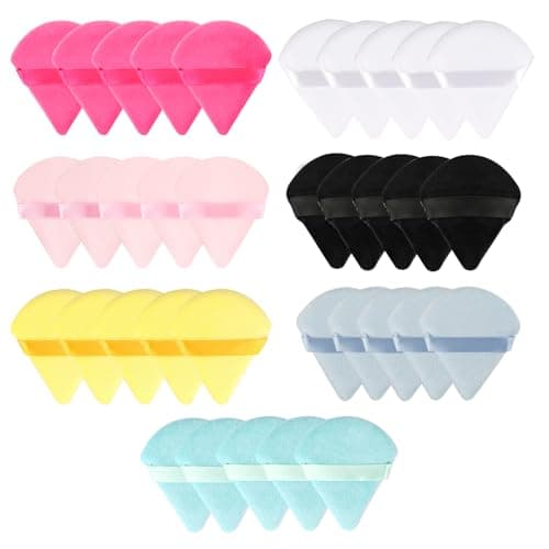 Image of 35 Pcs Triangle Powder Puffs, Velvet Soft Makeup Powder Puffs for Pressed Powders, Wet Dry Dual-Use Pressed Setting Foundation Make Up Sponges for Body Face Cosmetics(7 Colors)