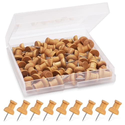 Image of 50 PCS Wooden Push Pins, Natural Cork Board Pins for Noticeboards, Wooden Drawing Pins for Maps & Crafts, Thumb Tacks with Strong Grip