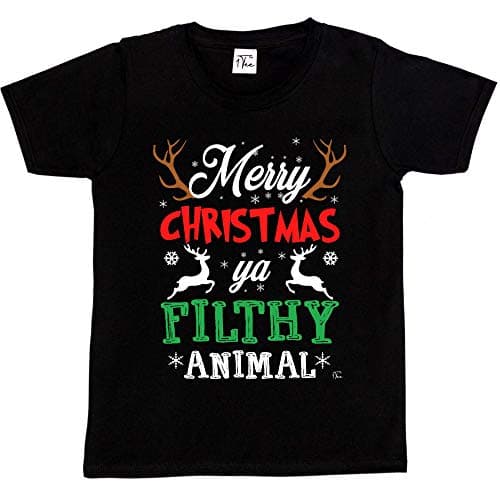 Image of 1Tee Boys Merry Christmas Ya Filthy Animal T-Shirt Black 3-4 Years