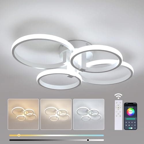 Image of DELIPOP Dimmable LED Ceiling Light with Remote Control, 76W 8550LM Modern 4-Ring Acrylic Chandelier, White Ceiling Lighting for Living Room Bedroom Kitchen, 3000K-6500K