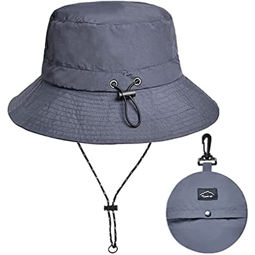 Image of MAKFORT Dark Grey Unisex Beach Sun Hat Waterproof Bucket Cap Foldable Fisherman Hats Bucket Hat Summer Rain Hat for Camping Walking Hiking
