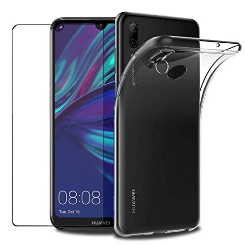 Image of Huawei Y6 2019 Crystal Clear Scratch Proof Transparent TPU Protective Cover Ultra Slim Lightweight Soft Gel TPU Case With Tempered Glass Screen Protector For Huawei Y6 2019 (Y6 2019 Clear Case)