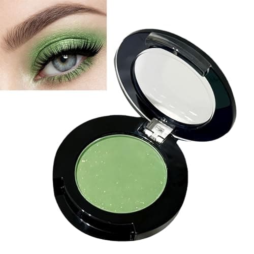 Image of Shimmer Green Single Eyeshadow,High Pigmented Cool Tone Pressed Powder,Waterproof Eye Shadow for Women,Smooth Blendable Formula for Brightening & Smo/ky Looks,Long Lasting for All Skin Tones(Green)