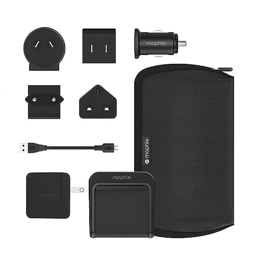 Image of ZAGG mophie Charge Stream Global Travel Kit, Wireless Charger, Car Adapters, Wall Adapters for all World Regions (NA, EU, UK, AU, CN), Qi-Enabled Devices, Black