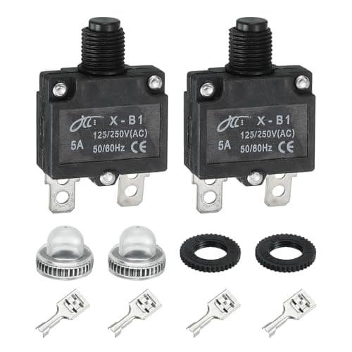 Image of sourcing map 2PCS 5A Thermal Circuit Breakers, 125/250V AC,32V DC Manual Reset Push Button Overload Protector Circuit Breaker with Waterproof Button Caps Quick Connector Terminals, X-B1