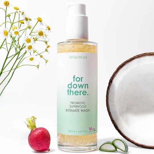 Image of WildMint Probiotic Intimate Wash for down there | Natural Feminine Wash for Shaving, Period & Hygiene | pH Balanced & Fragrance-Free for Sensitive Skin | UK Made Vegan & Cruelty-Free Skincare | 200ml