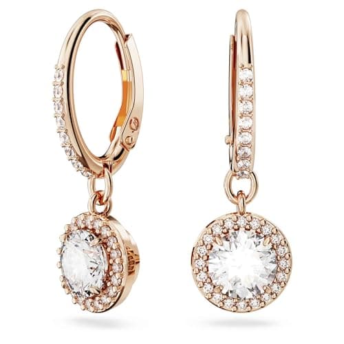 Image of Swarovski Constella drop earrings, Round cut, Pavé, White, Rose gold-tone plated