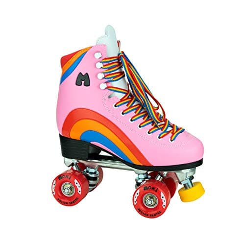 Image of Moxi Rainbow Rider Beginner Quad Roller Skates - Recreational Outdoor High Top Roller Skates in Multiple Colours for All Ages (Pink Heart, UK Jr 13)