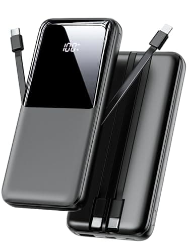 Image of Power Bank Fast Charging, 15000mAh Portable Charger with Built-in Cables, USB-C Powerbank with LED Display & 4 Outputs, Battery Pack Compatible with iPhone 17 16 15 14 13 Android and more, Black