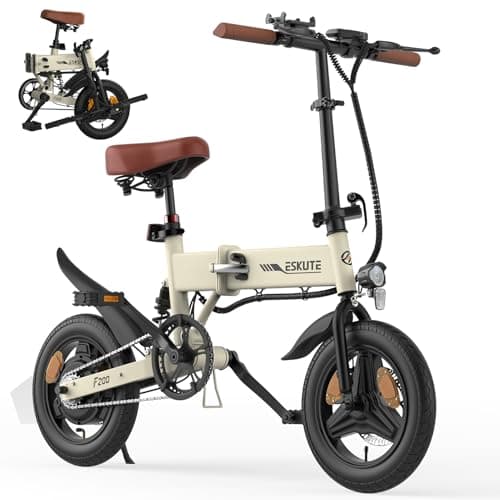 Image of ESKUTE F200 Electric Folding Bike, 14" Electric Commuter Bicycle 36V 7.8Ah Battery, Range 30 Miles, Mini Folding Ebike with Phone Holder & USB Port, LCD Display, Foldable Ebike for Teens/Adults