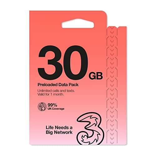 Image of Three Mobile 30GB Data Pay As You Go SIM