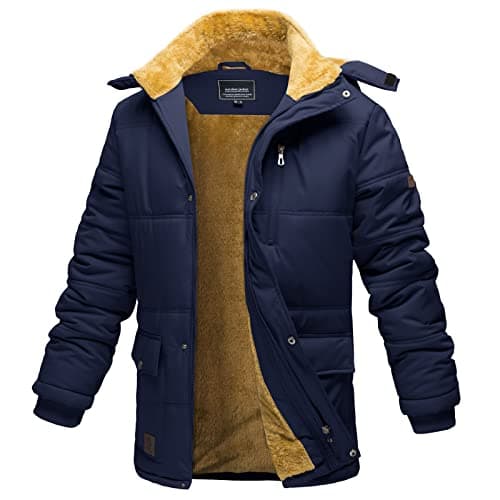 Image of EKLENTSON Men's Outdoor Down Jackets Fleece Parka Jackets Winter Thermal Coat with Detachable Hood Navy S