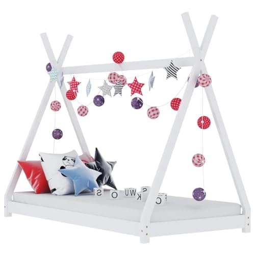 Image of vidaXL Kids Bed Frame - White Solid Pine Wood – Tipi Style Tent Inspired Bed Frame for Added Fun and Comfort – Easy Assembly – Fits Mattress 80 x 160 cm