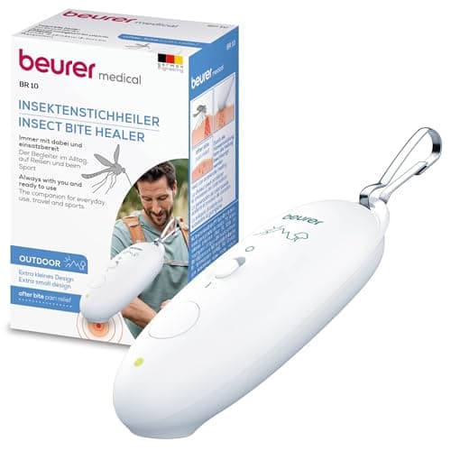 Image of Beurer BiteX Travel Insect Bite Healer BR 10, for the treatment of insect bites and stings, bite healer for itching and swelling, small heat pen with carabiner hook, travel gadget