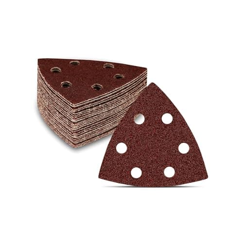 Image of Delta Triangle Sanding Sheets | 120pcs | 6-Hole | 93x93x93mm | Mixed Grits 40/60/80/120/180/240 | for Delta & Multi-Sanders | Abrasive Sandpaper Pads | Triangle Grinding Discs | Wood & Metal Sanding