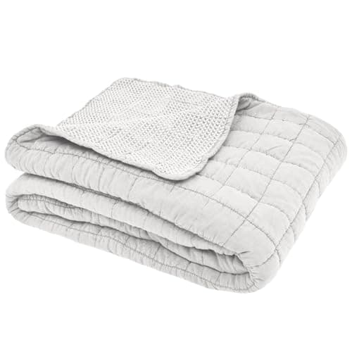 Image of Sleepdown Quilted Waffle Throw Over Sofa Bed Super Soft Warm Cosy Luxury Blanket Bed Bedspread - Natural - 200cm x 150cm,5056242894315