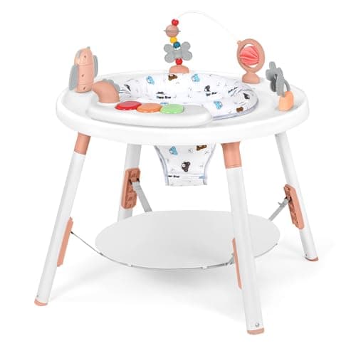 Image of UBRAVOO Baby Activity Center,3-in-1 Baby Walk Along Toys with Removable Toys and 360° Rotating Seat - Ideal for Infant Development and Entertainment (Pink)