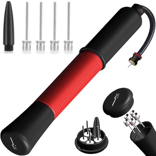 Image of Ball Pump with Needle Storage(Never Lose Pin) Football Pump with 5 Needles and Extendable Cable, Soccer Football, Volleyball Rugby Ball Inflator - Great for All Balls - 1 Pack