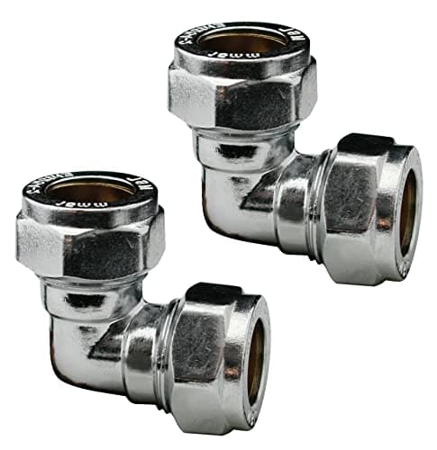 Image of Pipestation 15mm Compression Elbow Connectors (Pack of 2) | Durable Compression Joint Plumbing Fittings for Copper Plumbing Pipe Connectors | 15mm Chrome Compressions Plumbers Pipe Fitting