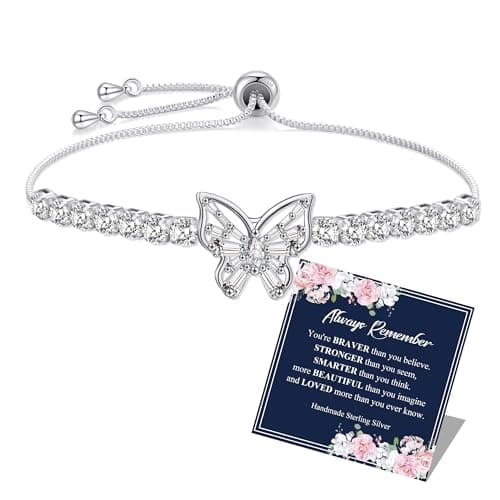 Image of BMMYE Silver Bracelet for Women, Cubic Zirconia Heart 925 Sterling Silver Bracelets for Women Adjustable Womens Bracelet with Cards Jewellery Birthday Gifts for Mum Grandma Sister Friends